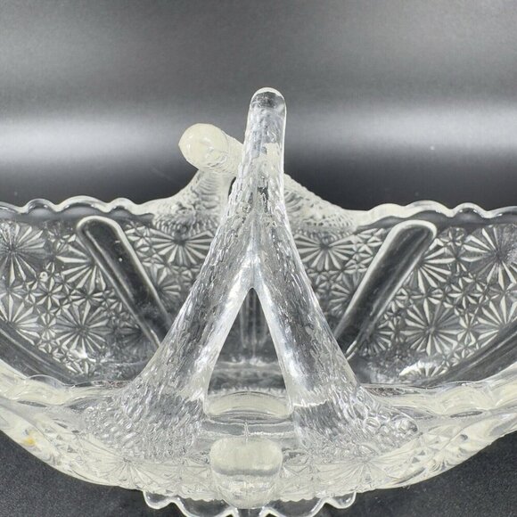 Fenton Glass Clear Daisy Button Basket Split Twig Handle Manganese 365nm Glow UV - Picture 10 of 15